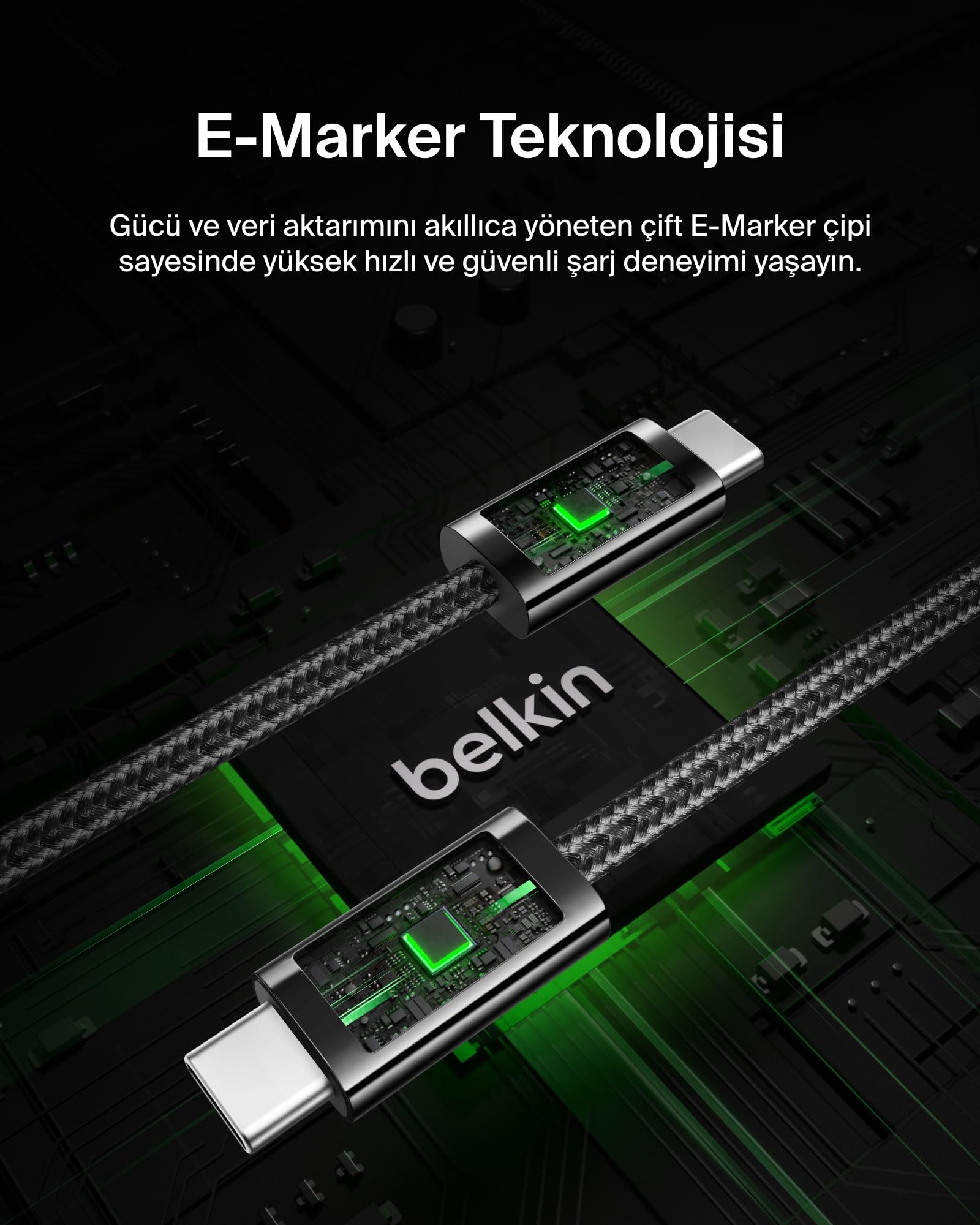 Belkin 2'li Örgülü USB-C - USB-C Kablo, 1,5 m, 240 W, Yumuşak, Esnek ve Hızlı Şarj Kablosu, iPhone 17 ve 16 Serisi, Galaxy S25, Pixel 10, iPad Pro ve Daha Fazlasıyla Uyumlu, Siyah