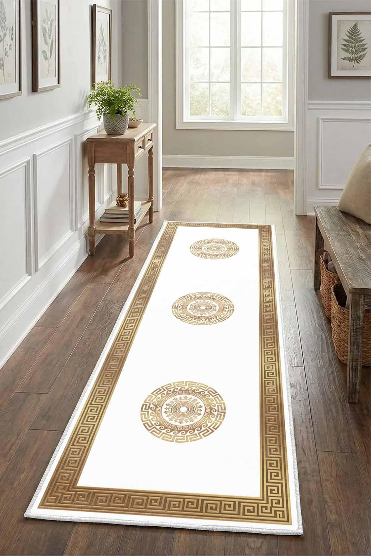 Monnhein Gold Yolluk 1213 - Yıkanabilir, Kaymaz Taban, Dijital Baskılı, Leke Tutmaz, İnce Hav, Modern Koridor, Mutfak, Antre ve Salon için Dekoratif Yolluk