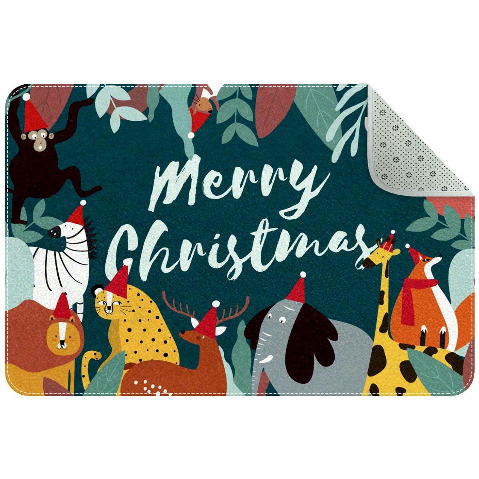 Paillasson animal Merry Christmas antidérapant et absorbant pour l'entrée