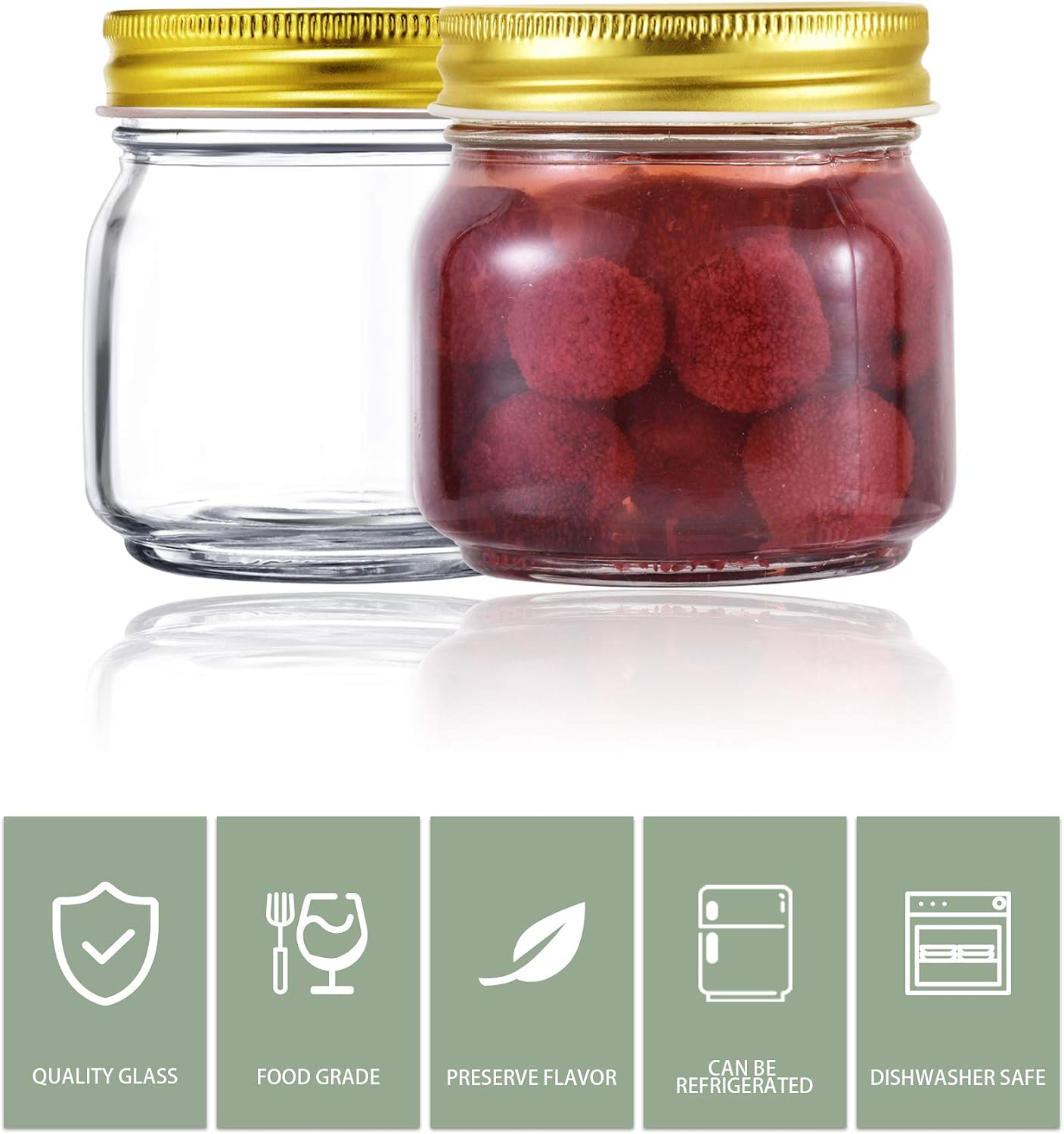 Mason Jars 8 oz, Glass Jars For Kitchen Storage,Canning Jars For Herb,Jelly,Jams,Honey,Dishware Safe, Set of 28