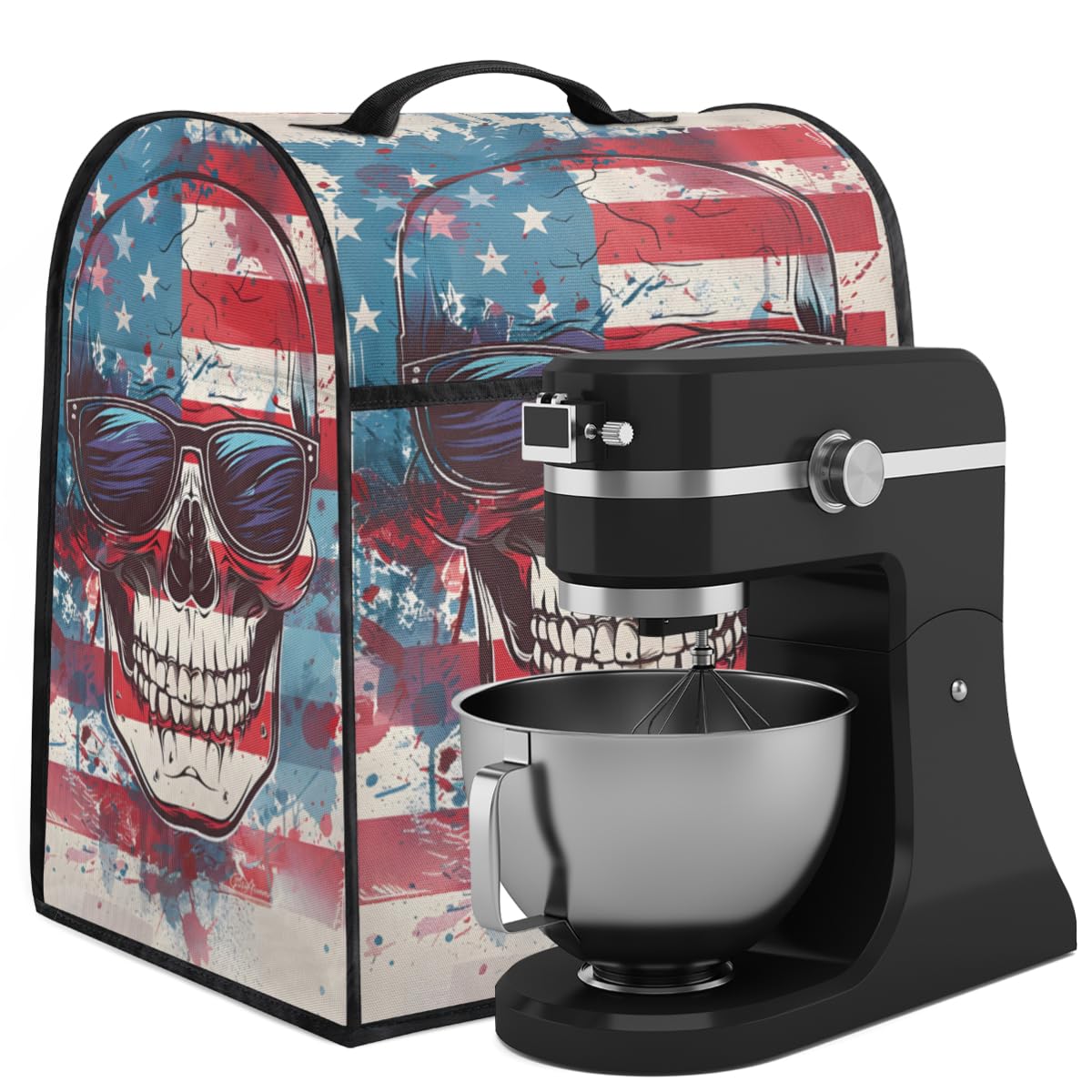 Coffee Maker Cover American Flag Skull Kitchen Appliance Covers Small Appliance Covers Blender Cover Juicer Cover Dust Covers for Kitchen Appliances with Top Handle and Pockets,Washable,B672