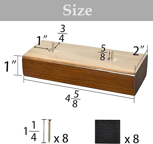 Miniatura 2 de Sopicoz Elevadores de madera para muebles, patas universales para sofá, elevadores de cama rectangulares, patas de sofá, patas de repuesto para