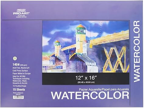 Pro Art Watercolor Pad 12x16 AF 140lb 15pc Block, Watercolor Paper, Sketchbook, Water Color Paper, Paper Pad, Journal, Book, Paint Painting Paper