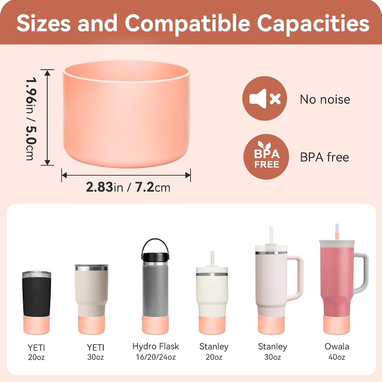 2 Pack Silicone Boot Covers | Compatible with Stanley IceFlow 16/24/30oz, Quencher H2.0 14-30oz & ProTour Flip 14/30oz | 2.75-2.85" Base | Non-Slip | Food-Grade BPA-Free (Baby Pink)