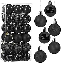 Taeku Christmas Baubles, 36 Pieces 4 cm Shatterproof Christmas Tree Ball Decorations Opaque Ornaments with Hooks for Holiday Wedding Party (Black)