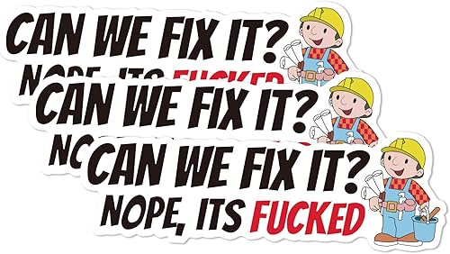 Paquete de 3 calcomanías divertidas para casco duro, Podemos arreglarlo No, It's Fucked, lindas calcomanías de dibujos animados para casco de