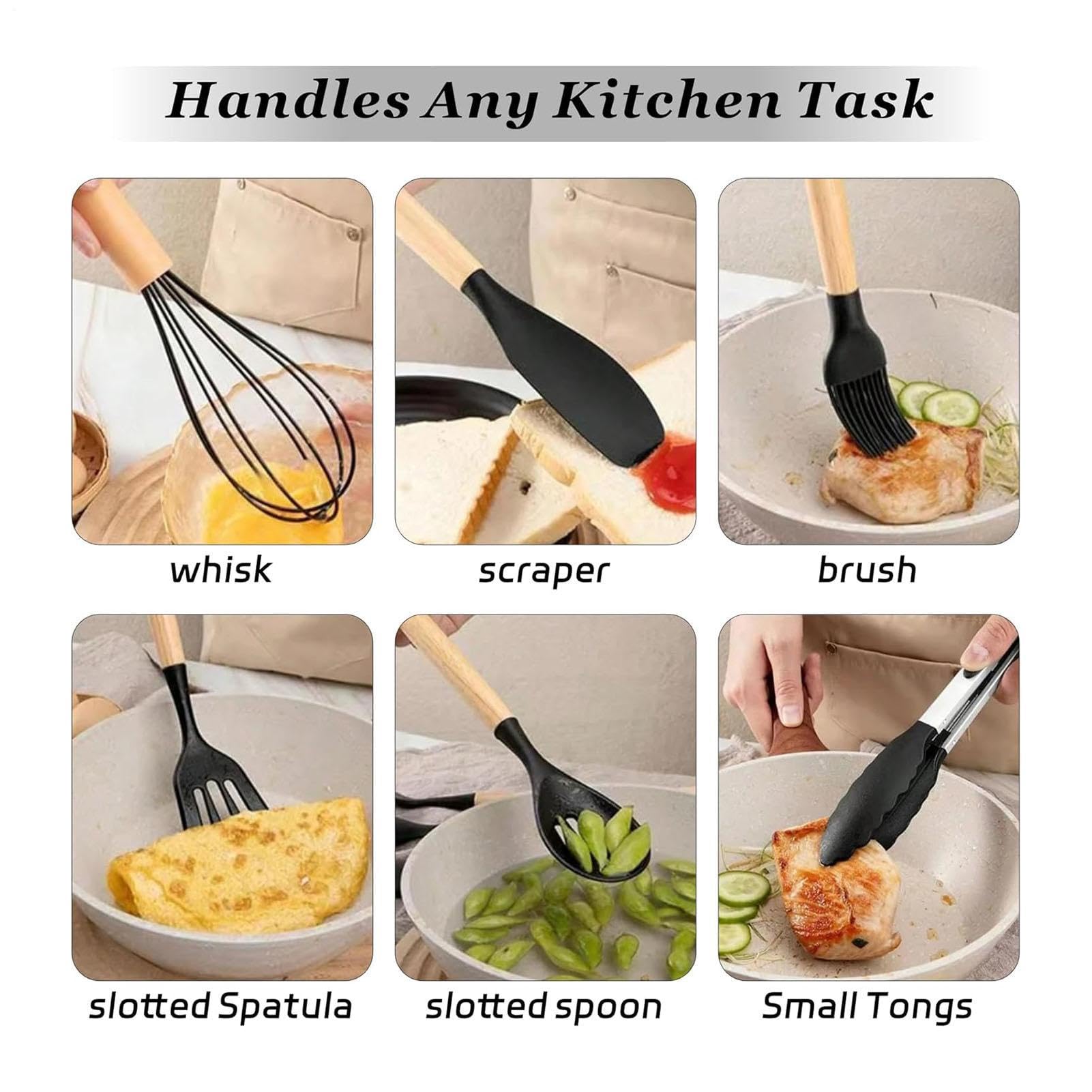 Set di utensili da cottura Set da 19 Pezzi in Silicone Antiaderente | Set di Strumenti da Cucina Per La Casa, Appartamento, Interno, Piano Di Lavoro, Famiglia
