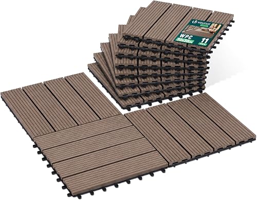 vounot® Lot de 11 Dalles Clipsables WPC 30x30 cm Caillebotis de 