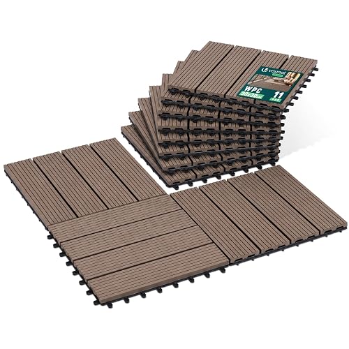 vounot® Lot de 11 Dalles Clipsables WPC 30x30 cm Caillebotis