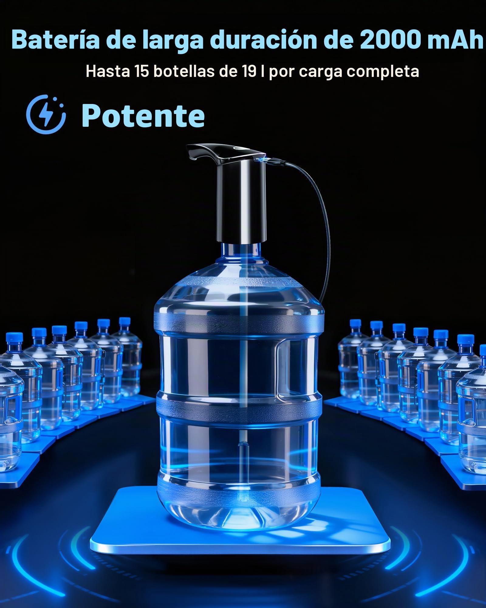 【Salida más alta】Dispensador de agua para jarra de 5 galones, botella eléctrica USB C con bomba de agua silenciosa, bomba automática portátil recargable para casa, oficina, caravana, viajes