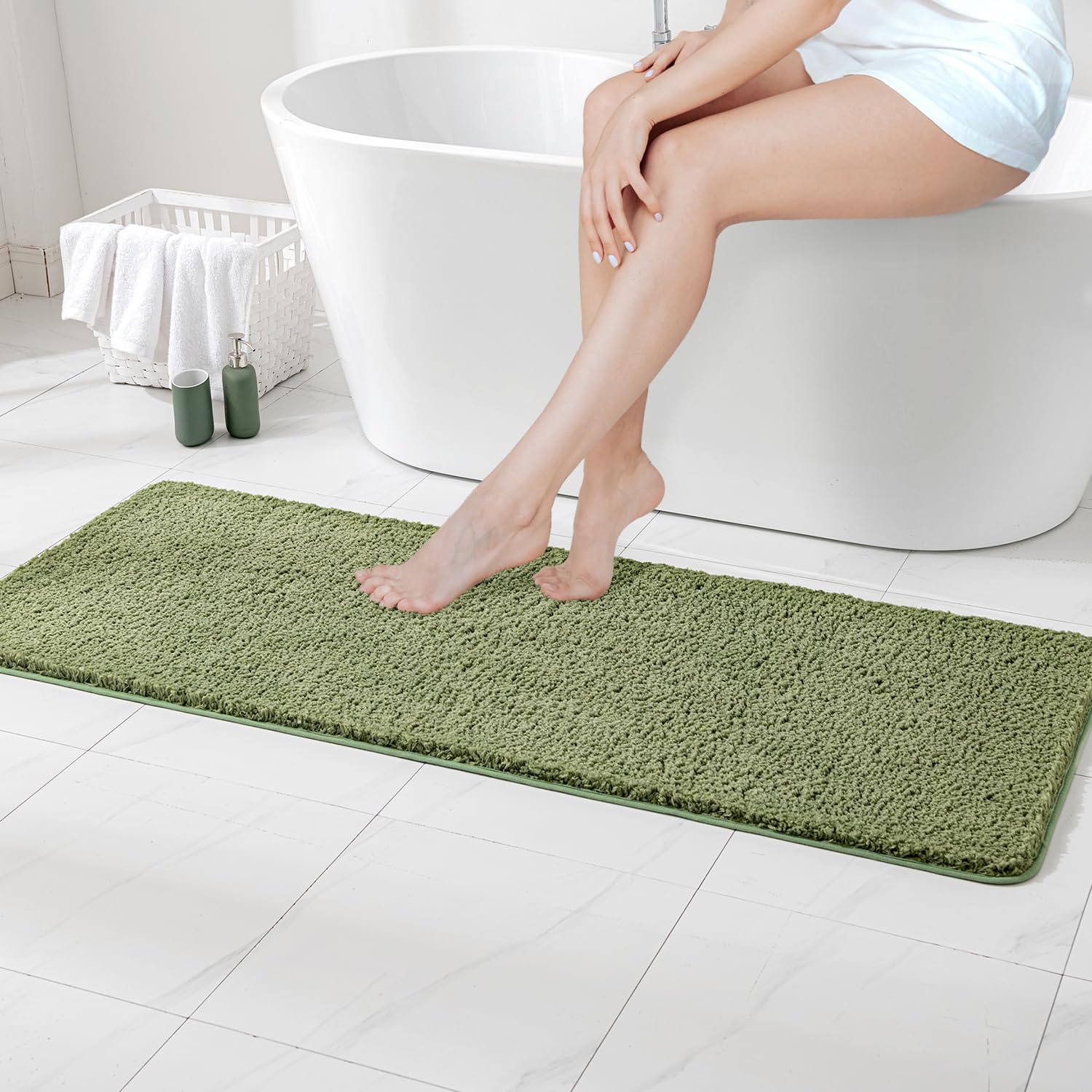 MIULEE Sage Bathroom Runner Rugs, Soft Absorbent Microfiber Long Bath Rugs Non Slip Quick Dry Fluffy Bath Mats for Bathroom Floor, Machine Washable,