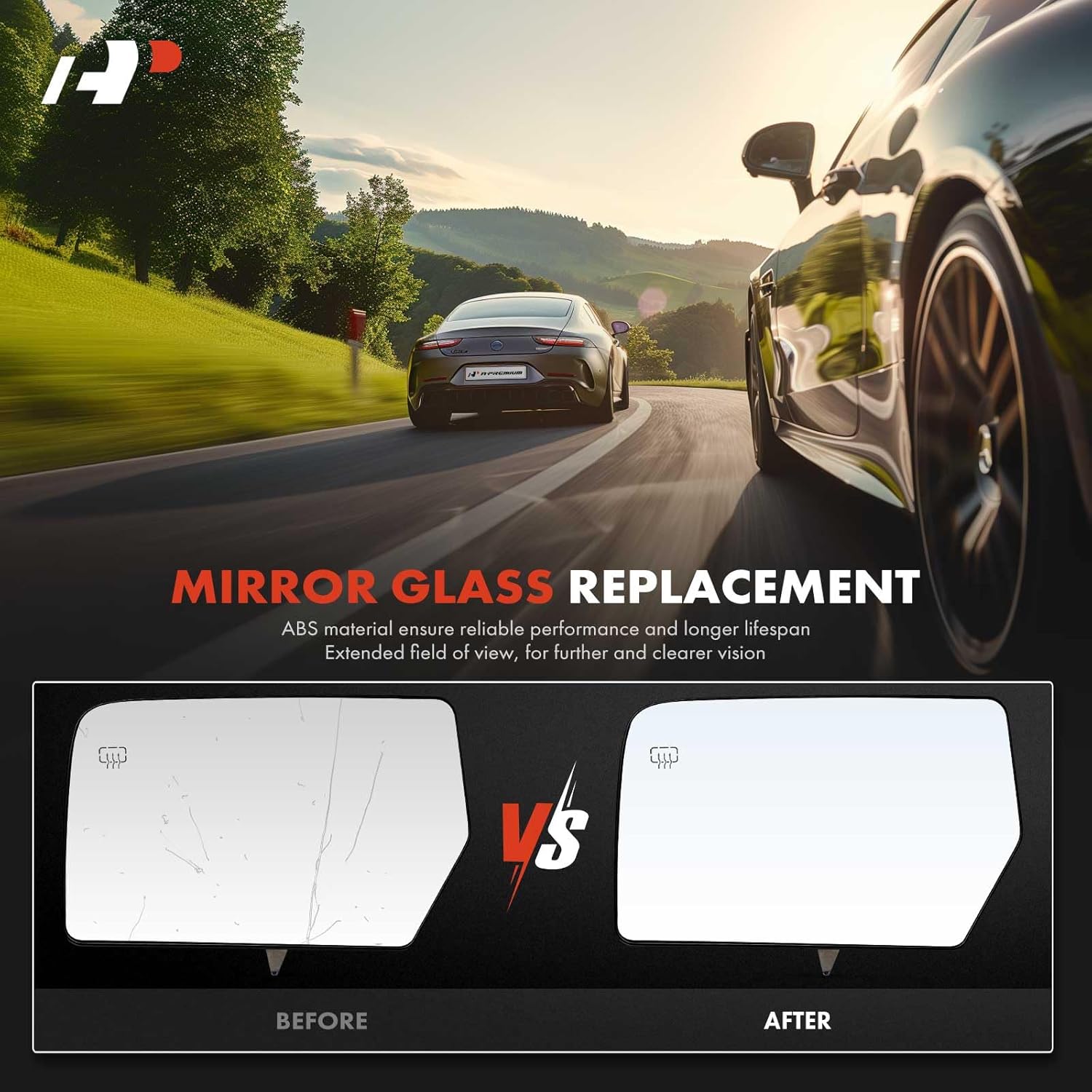 A-Premium Left Driver Side Heated Mirror Glass with Backing Plate - Compatible with Ford Expedition & Lincoln Navigator, 2007-2011 - Exterior Side View Flat Mirror