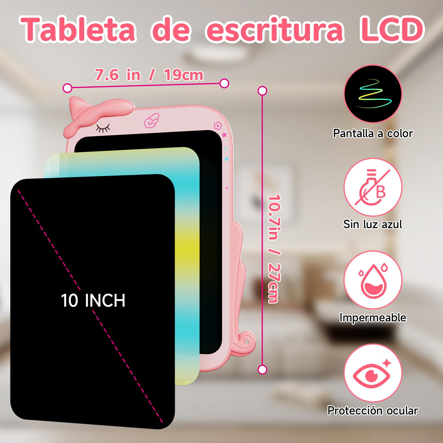 2026 Nueva 10 Pulgadas Tableta de Escritura LCD, Electight Portátil Tablet Escritura Pantalla Colorido Infantil con Borrable y Bloqueo Función, Reutilizables, para Notas, Memo, Escuela, Oficina (Rosa) — view 3