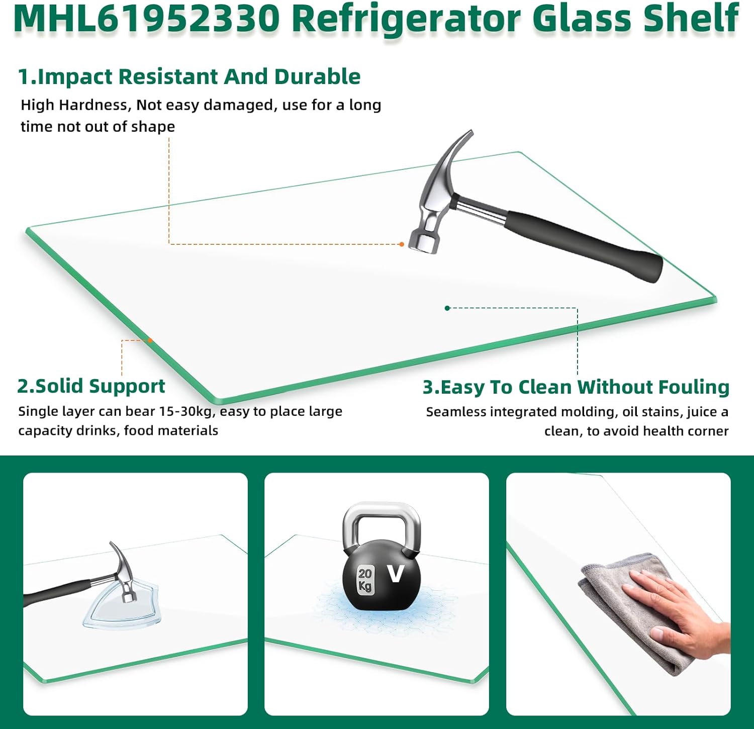 Upgraded MHL61952330 Refrigerator Glass Shelf Replacement Compatible with lg, kenmore Refrigerator Shelf Replacement Glass Shelf Insert Crisper, Tempered Glass Crisper Drawer Cover