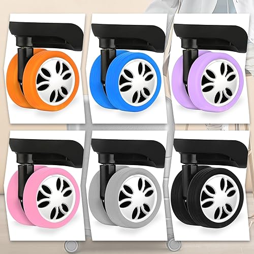 Miniatura 6 de hautllaif 8 piezas cubiertas de rueda de equipaje, cubierta protectora de rueda de maleta portátil cubiertas coloridas de silicona para ruedas de