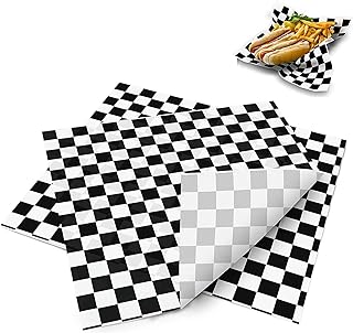 Deli Paper, Wax Paper 100 Sheets Food Grade Wrap Paper Greaseproof Sandwich Wrap Paper, Black & White Checkered Baking Wrapping Paper for Breads French Fries Sandwiches Pizza Burgers Hot Dogs