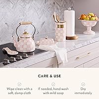 Vista 5 de MACKENZIE-CHILDS Enamel Utensil Holder, Kitchen Utensil Holder for Countertop, Storage Caddy, Pink-and-White Rosy Check