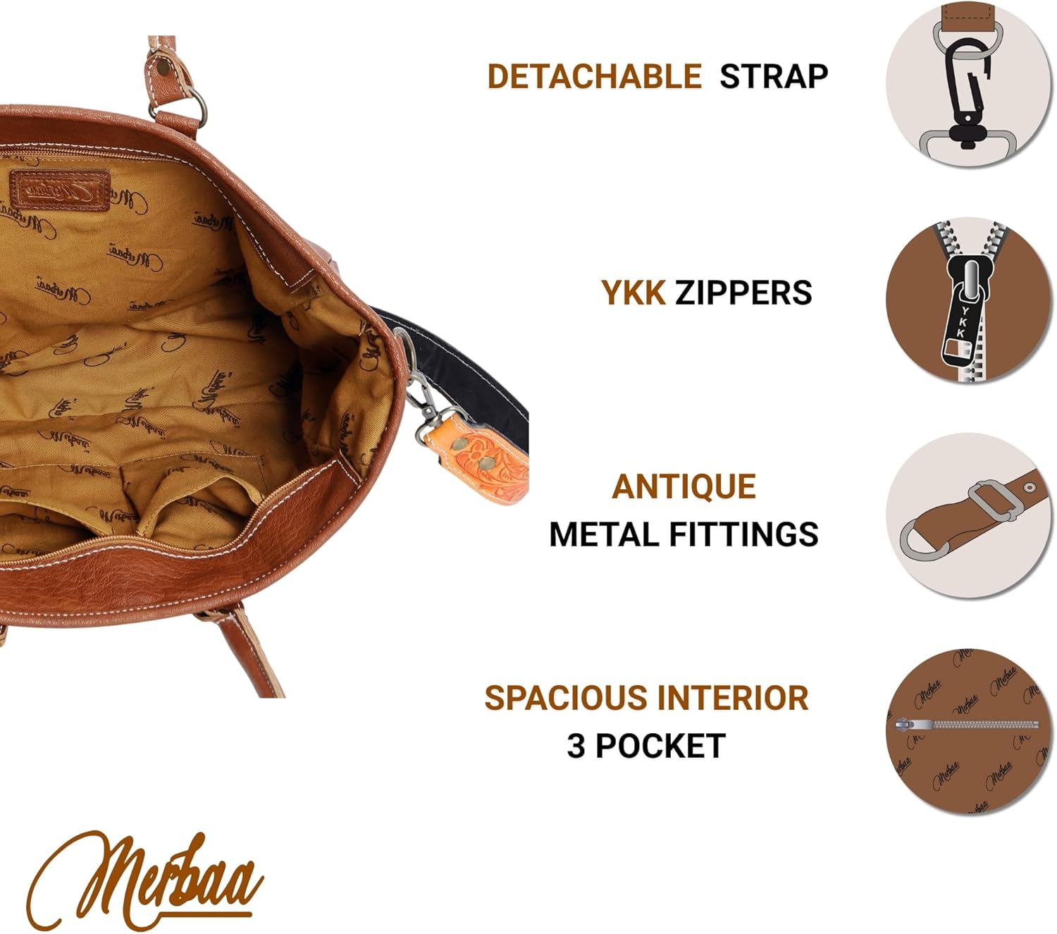 Merbaa Western Cowhide Hairon Leather Tote Bag for Women With Adjustable Tooled Shoulder Strap Leather Purse