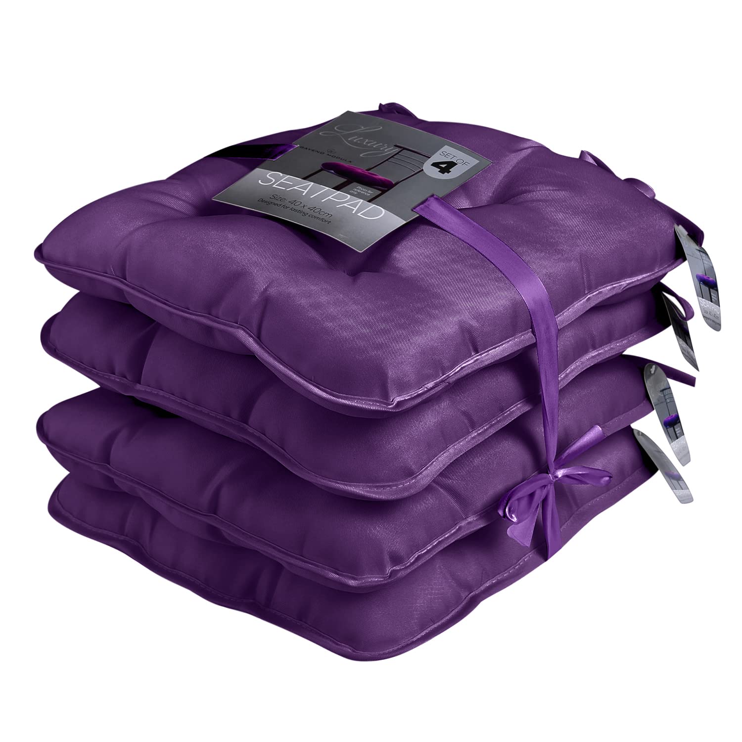 GC GAVENO CAVAILIA Seat Cushions Set of 4 With Strap ties, Aubergine