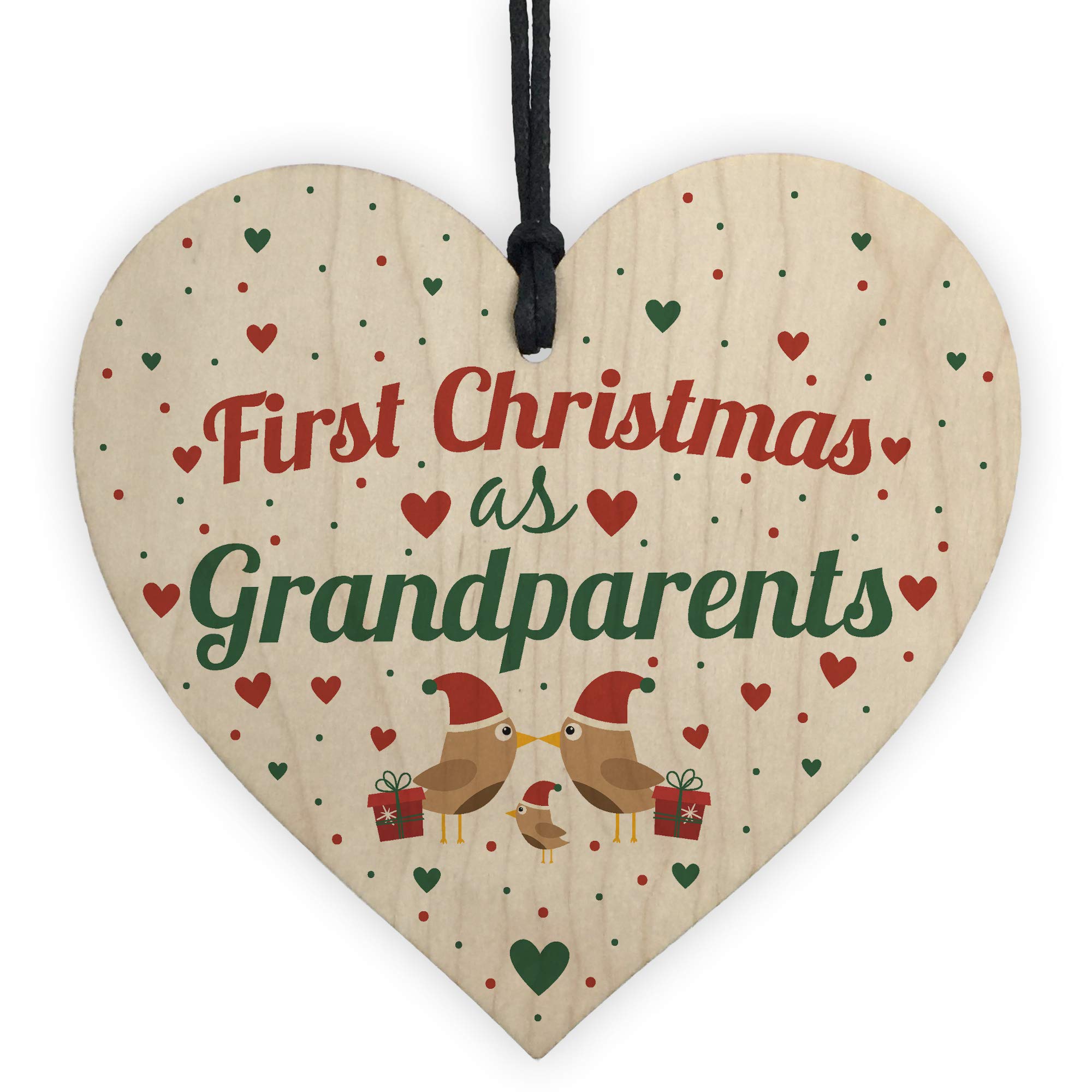 Red Ocean First 1St Christmas As Grandparents Tree Decoration Bauble Handmade Wooden Heart Gift For Nan Grandad Keepsake