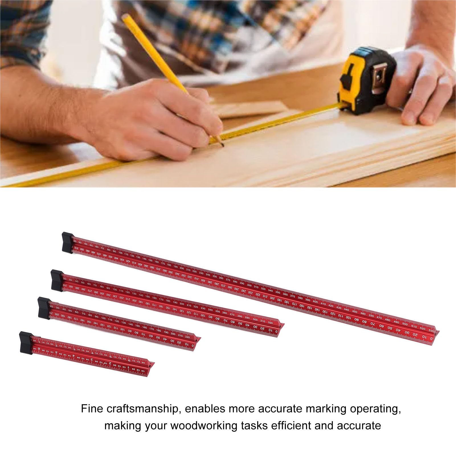 Set da 4 pezzi Righello di misurazione per la lavorazione del legno 6 8 12 20 pollici Righello triangolare metrico imperiale in lega di alluminio per architetto