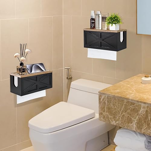 Miniatura 3 de Dispensador de toallas de papel para montaje en pared, soporte para toallas de papel montado en la pared con tapa, madera maciza comercial plegable