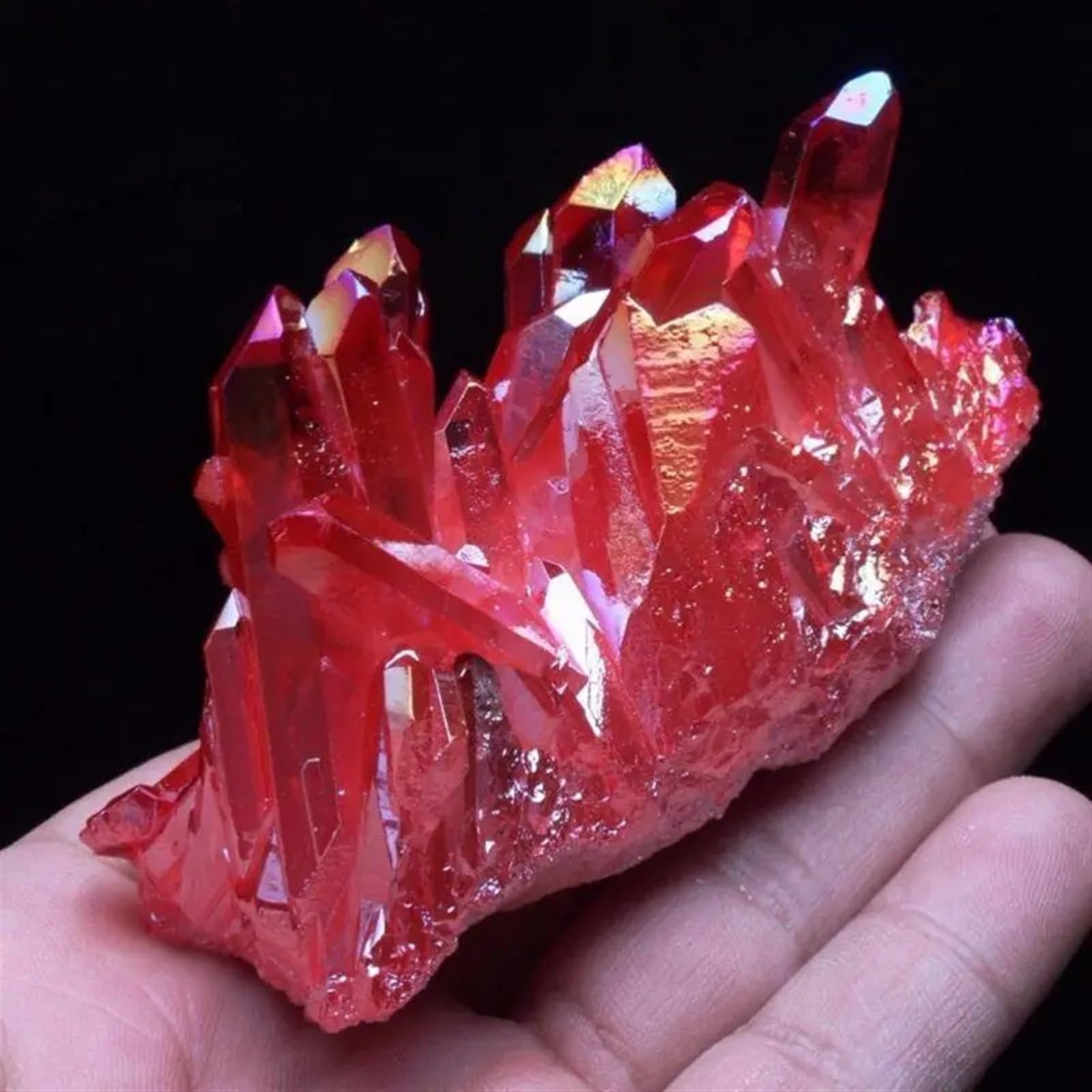 Quartz Red Aura Crystal Titanium Cluster Stone Ornaments (Size : 90-100g)