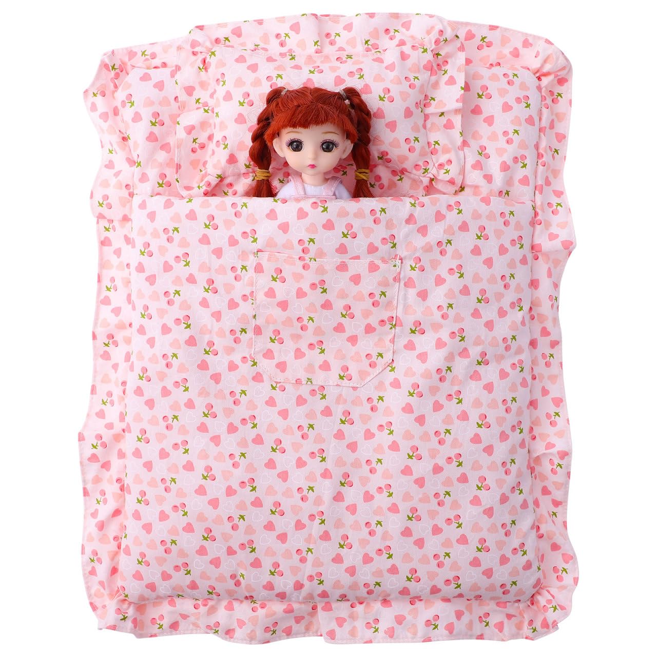 JOINPAYA Baby Strawberry Sleeping Bag Doll Bedding Soft Miniature Dollhouse Accessory Cozy 15.24 Inch Sleeping Bag for 9-11 Inch Dolls Bedroom Decor