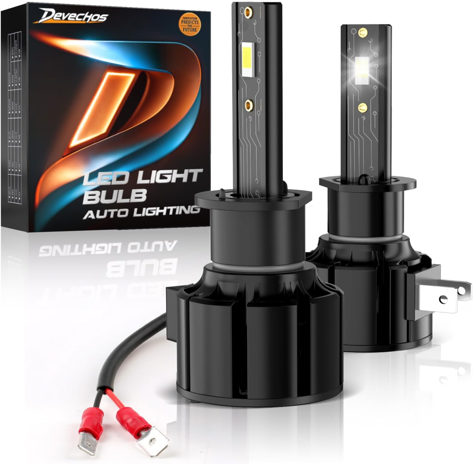 Devecos H1 LED Car Bulbs: 55W Headlight Conversion Kit Replace Halogen/Xenon, 12000LM 6000K White