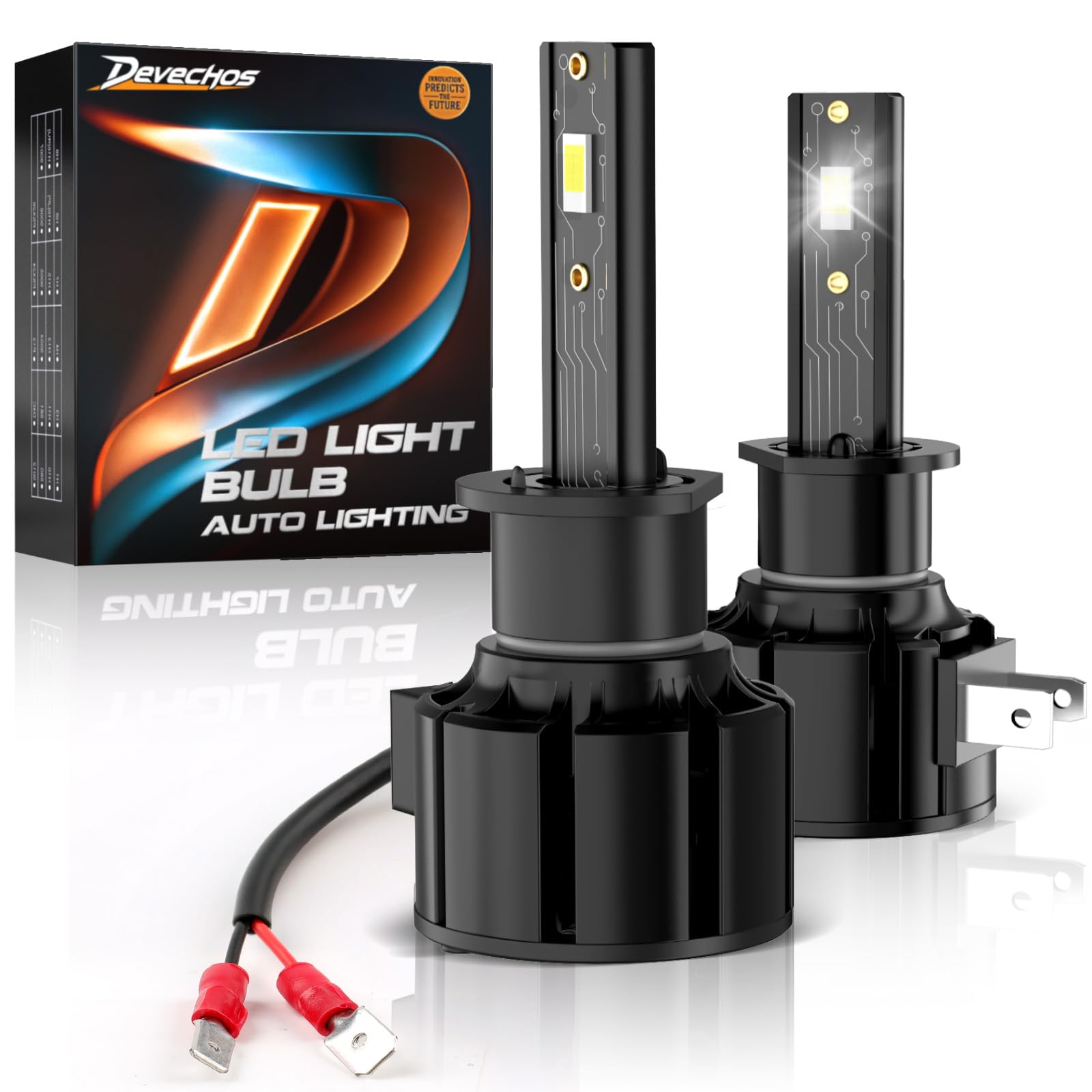Devecos H1 LED Car Bulbs: 55W Headlight Conversion Kit Replace Halogen/Xenon, 12000LM 6000K White