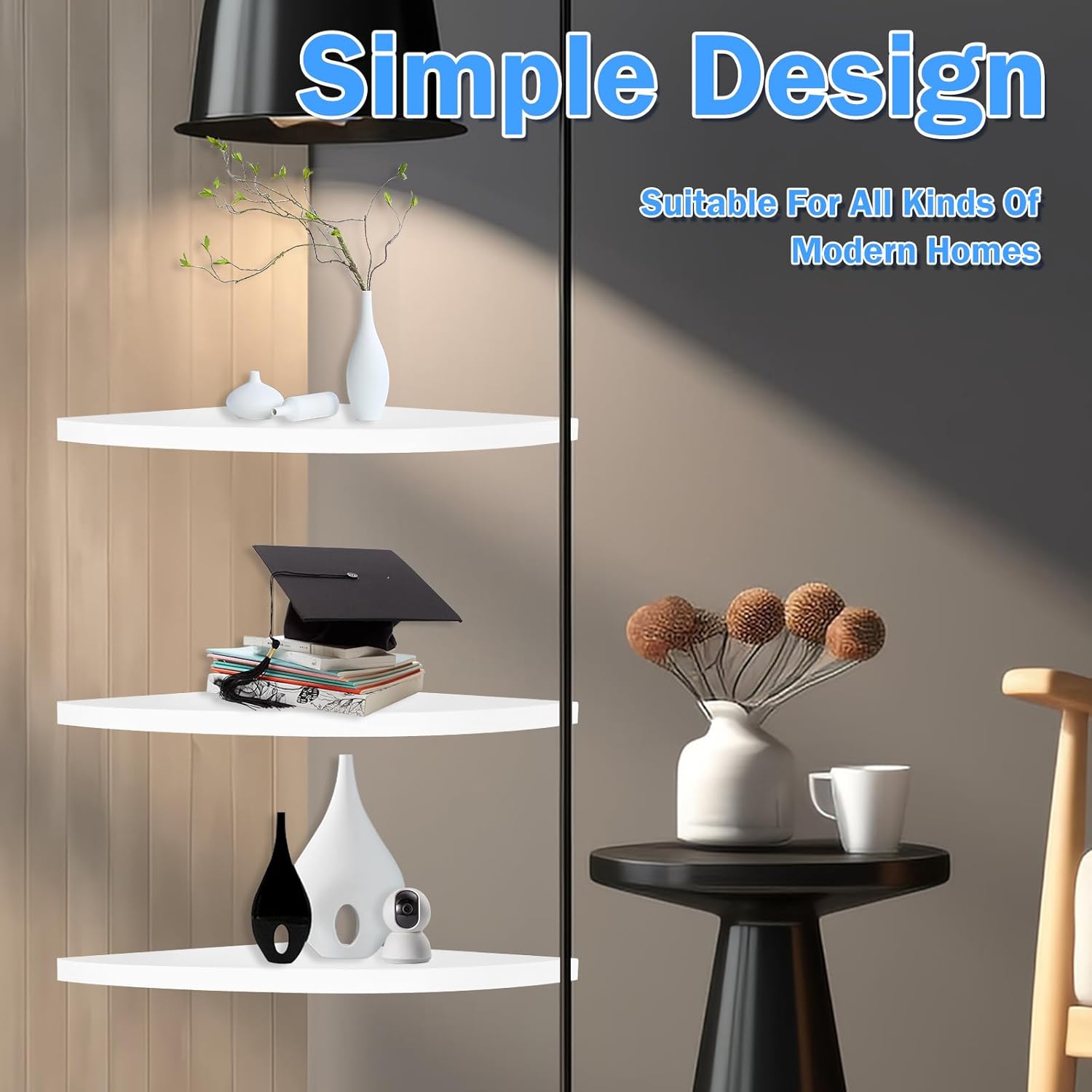 US 3Pcs Corner Mounting Shelf 20cm Wall Mounted Space Saving Wall Corner Shelf Easy to Install Corner Floating Shelves Minimalist Corner Wall Shelf for Bedroom Living Room Bathroom