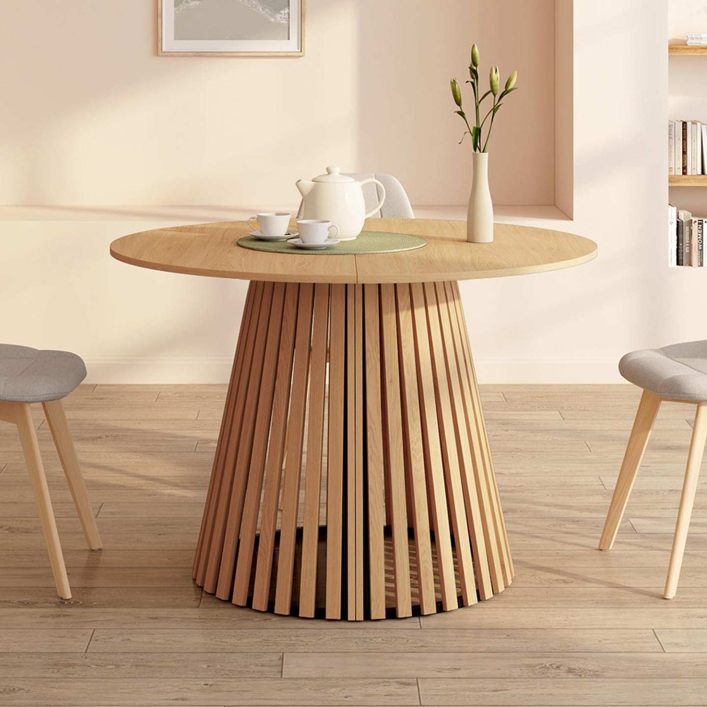 IDMarket - CARMEN tavolo da pranzo rotondo allungabile 4-10 persone gamba in legno 110-200 cm
