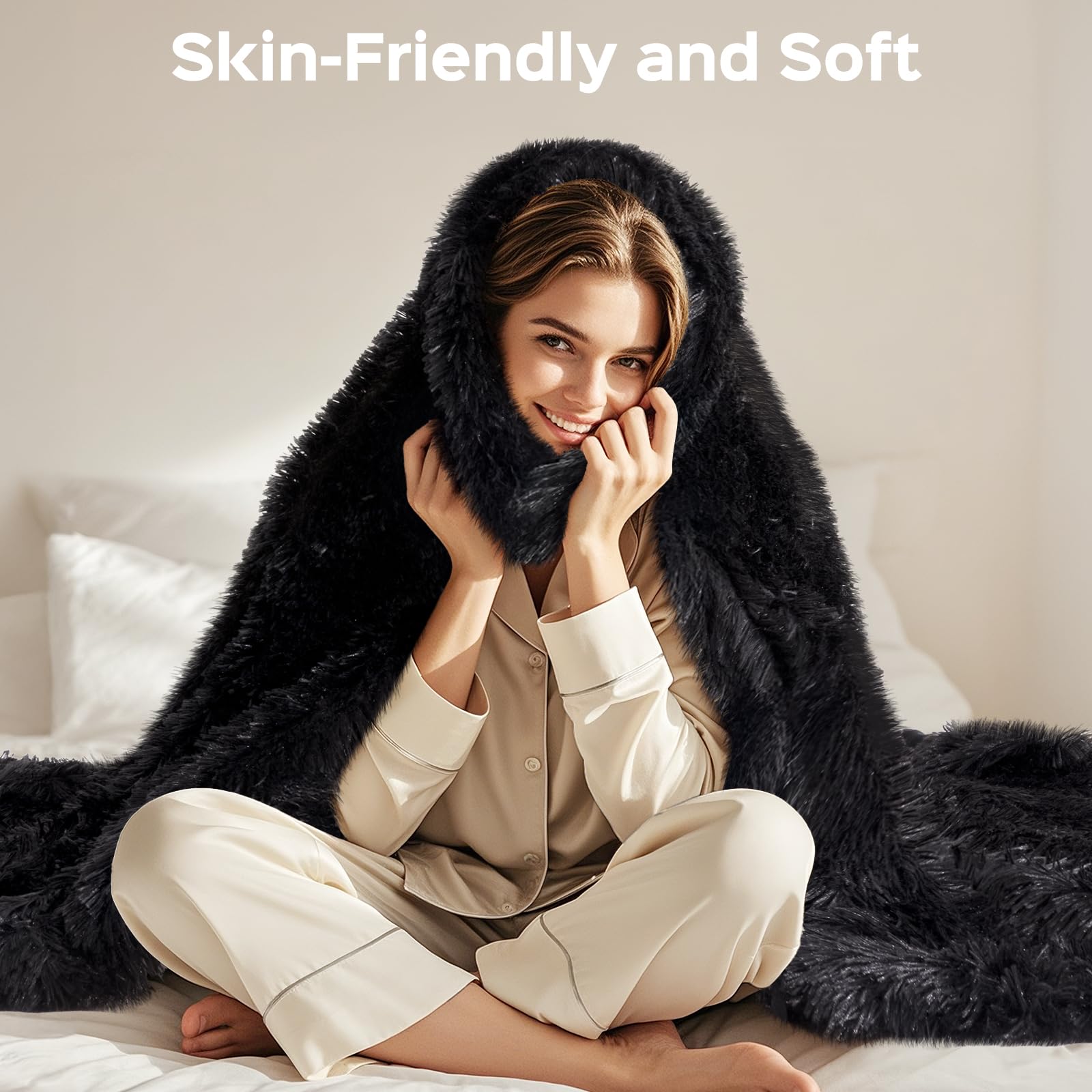 KANKAEU Coperta 160x200 cm, Coperta Pelliccia Morbida e Soffice, Plaid Decorative per Divano e Letti, Coperta Pile Calda e Accogliente, Plaid Matrimoniale, Copriletti,Nero Lucido