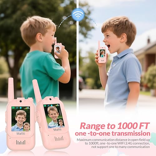 Miniatura 4 de Mafiti Juguetes para niños y niñas de 3, 4, 5, 6, 7, 8 años, mini video walkie talkies para niños, paquete de 2 unidades, recargable, rango de 1000