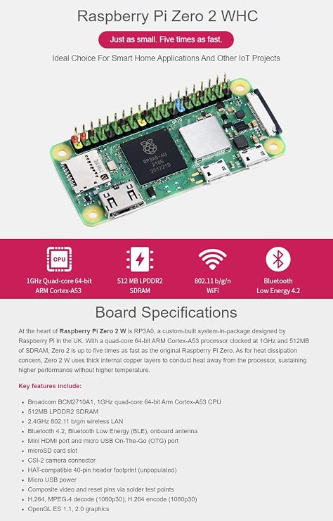 Waveshare Package B Compatible with Raspberry Pi Zero 2 WHC Bundle with Raspberry Pi Zero Case Power Supply 5V/3A Micro Card 16GB Card Reader and So On (8 Items) with Pre-Solder Color Coded Pinheader