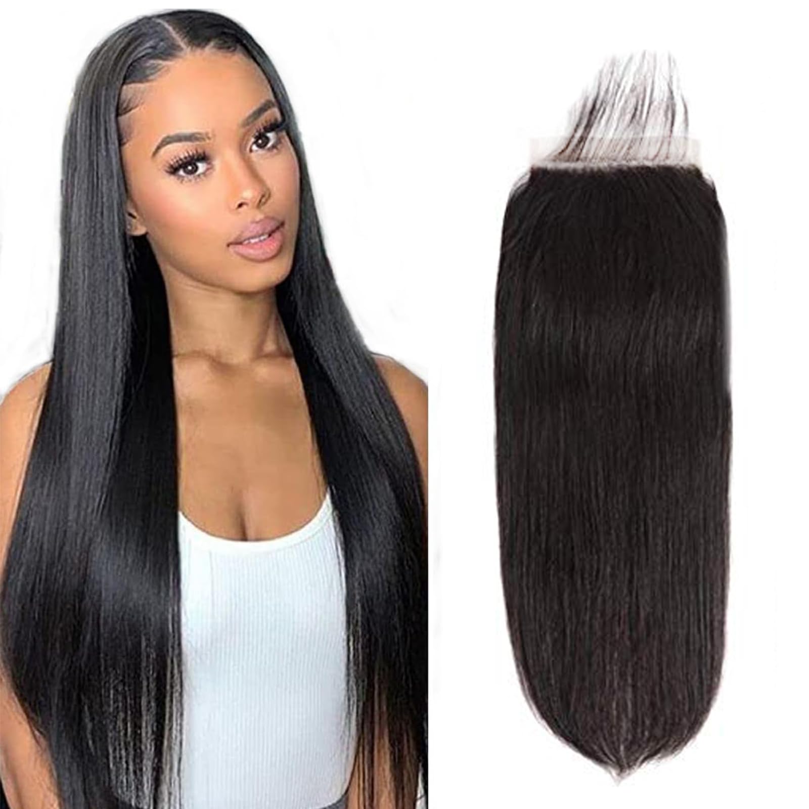 Closure Human Hair 6x6 Transparent Lace Closure Straight Human Hair 100% Unprocessed Brazilian Virgin Hair With Free Part Closure Lace Closure Natural Hair Color Black 20 Inch