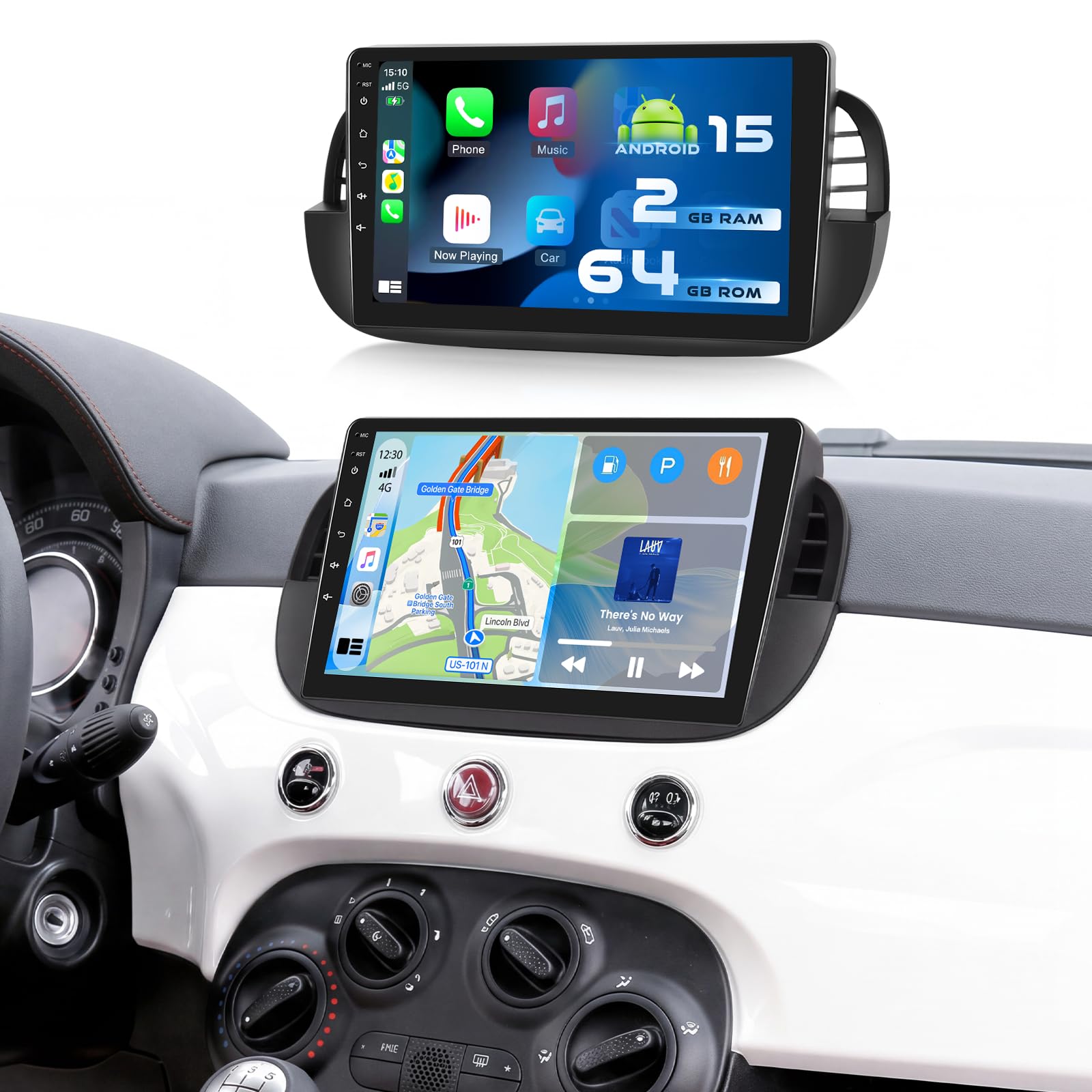 2+64G Autoradio per FIAT 500 2007-2015 con Wireless CarPlay Android Auto