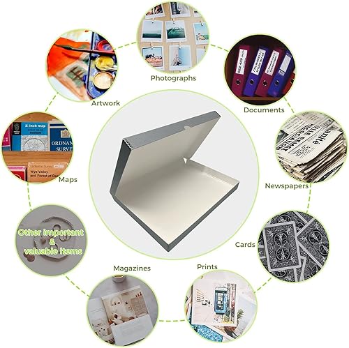 Vista 116 de Lineco Caja de almacenamiento de folio, diseño de concha con borde de metal. 16.5 x 20.5 x 1.75 pulgadas, cartón archival, conserva fotos, tarjetas