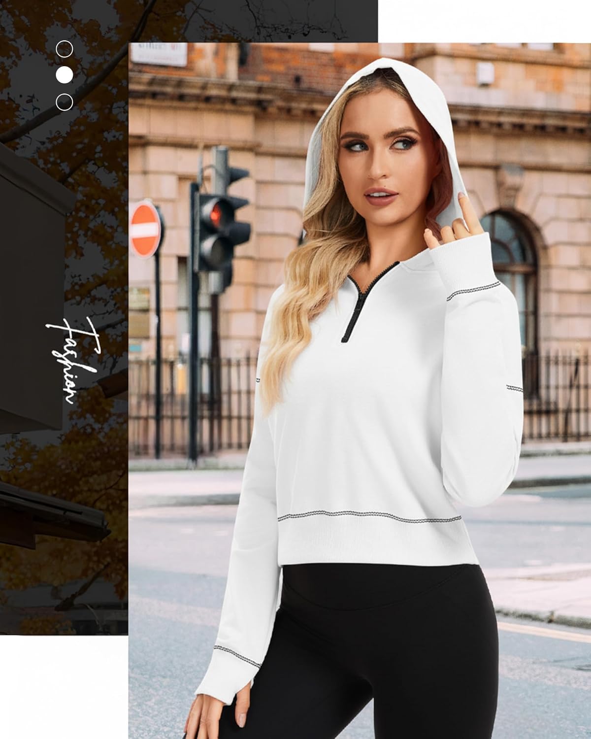 Women Half Zip Hoodies Cropped Sweatshirt 2025 Trendy Fall Long Sleeve Hooded Athletic Pullover with Thumb Hole - Image 3