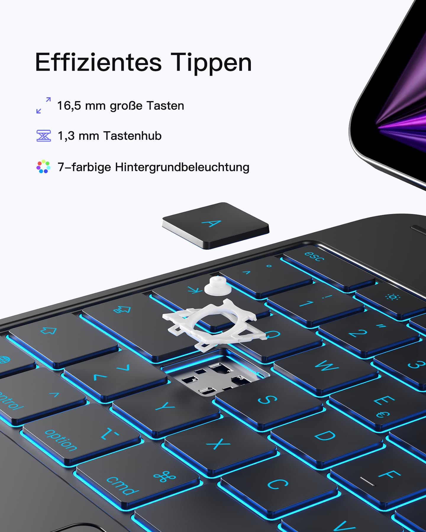 Inateck NeoMagic Magnetische Tastatur Hülle für iPad Air 13 Zoll M4/M3/M2(2026/2025/2024),iPad Pro 12.9 Zoll,Großes Trackpad,LED-Anzeige,7 Farben Hinterleuchtet,QWERTZ,mit Stifthalter,KB903