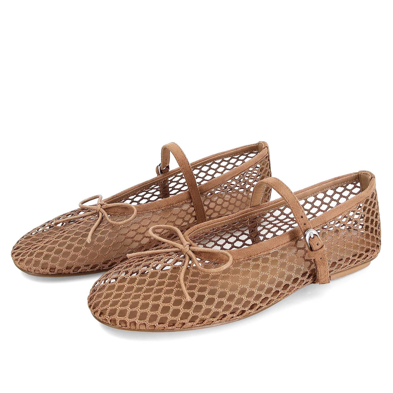 MICIFA Women's Mesh Ballet Flats Fishnet Ballerina Flats Buckle Strap Mary Jane Causal Daily Dress Shoes