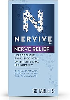 Nervive Nerve Relief, Helps Relieve Pain associated with Peripheral Neuropathy, Alpha Lipoic Acid ALA, Vitamins B1-Thiamine, B6, & B12, Turmeric, Ginger, 30-Day Supply, 30 Count
