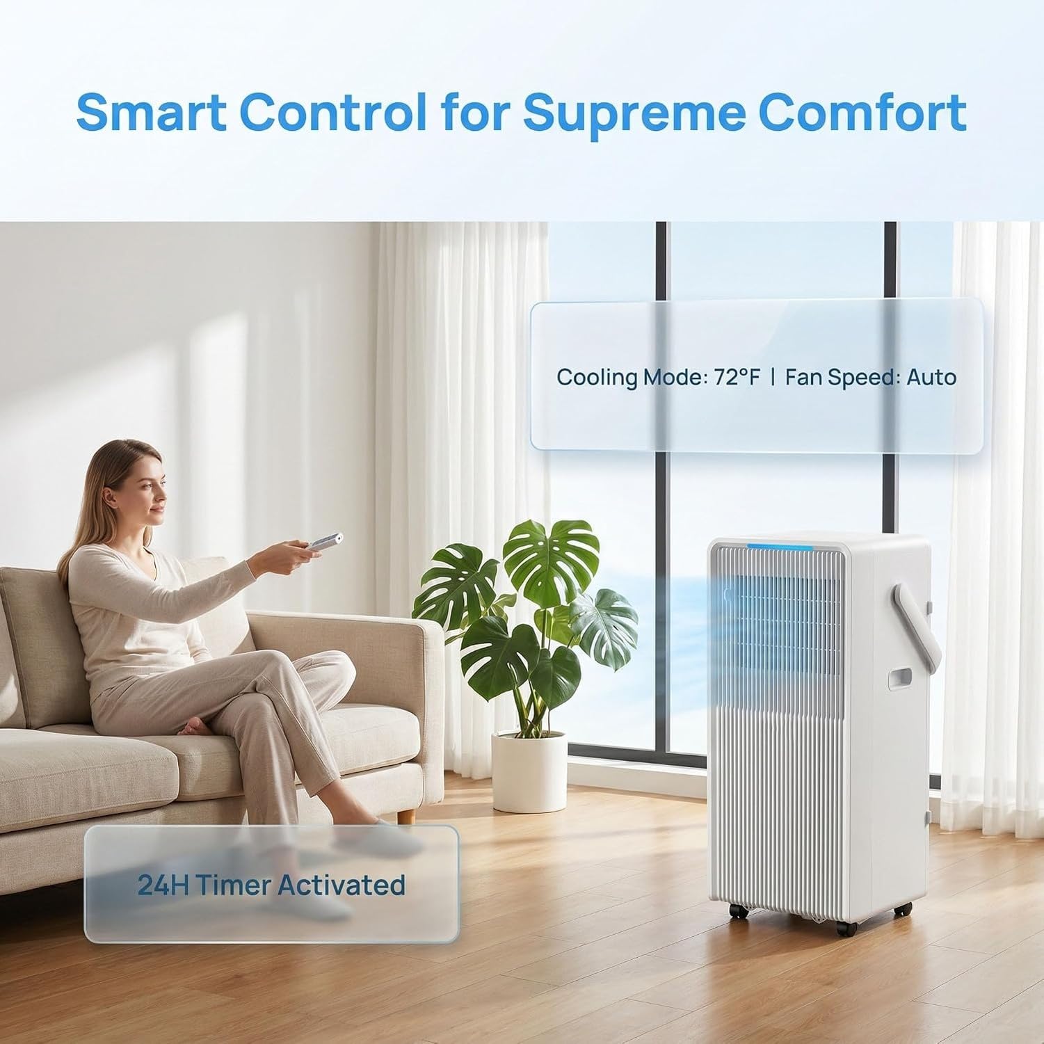 Condizionatore d'Aria Portatile 14000 BTU, Raffreddamento rapido con deumidificatore, modalità Notte silenziosa, Kit Finestra per stanze Grandi, 11000 BTU, 11000 BTU