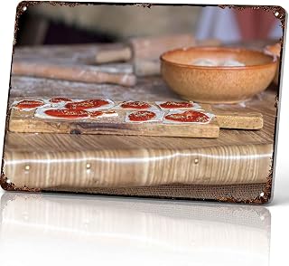 Homemade Pasta Making Scene Metal Sign 8 x 12 Inch