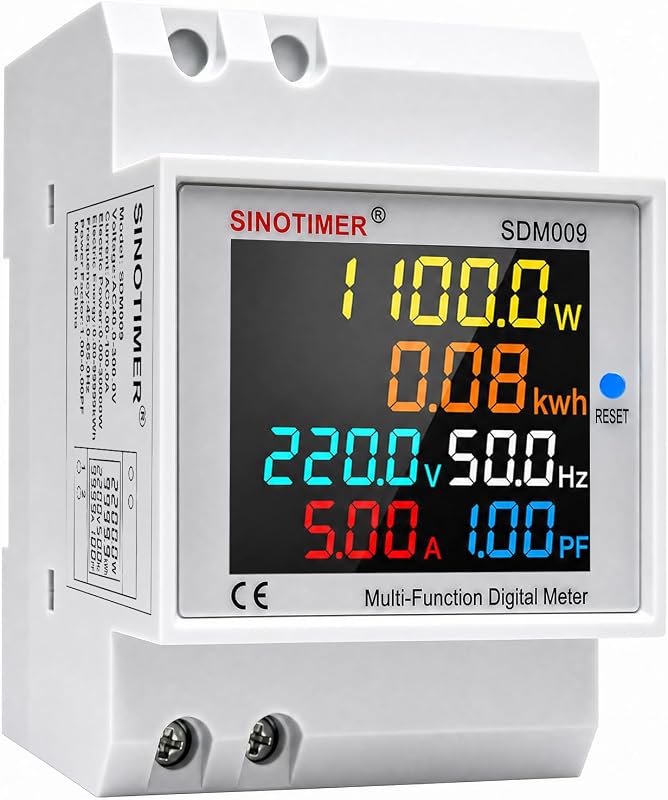 Medidor de energía monofásico 6 en 1, monitor de uso de electricidad en riel DIN, amperímetro voltímetro CA 40-300 V 100 A, medidor de potencia de frecuencia Watt Kwh CT incorporado 110 V