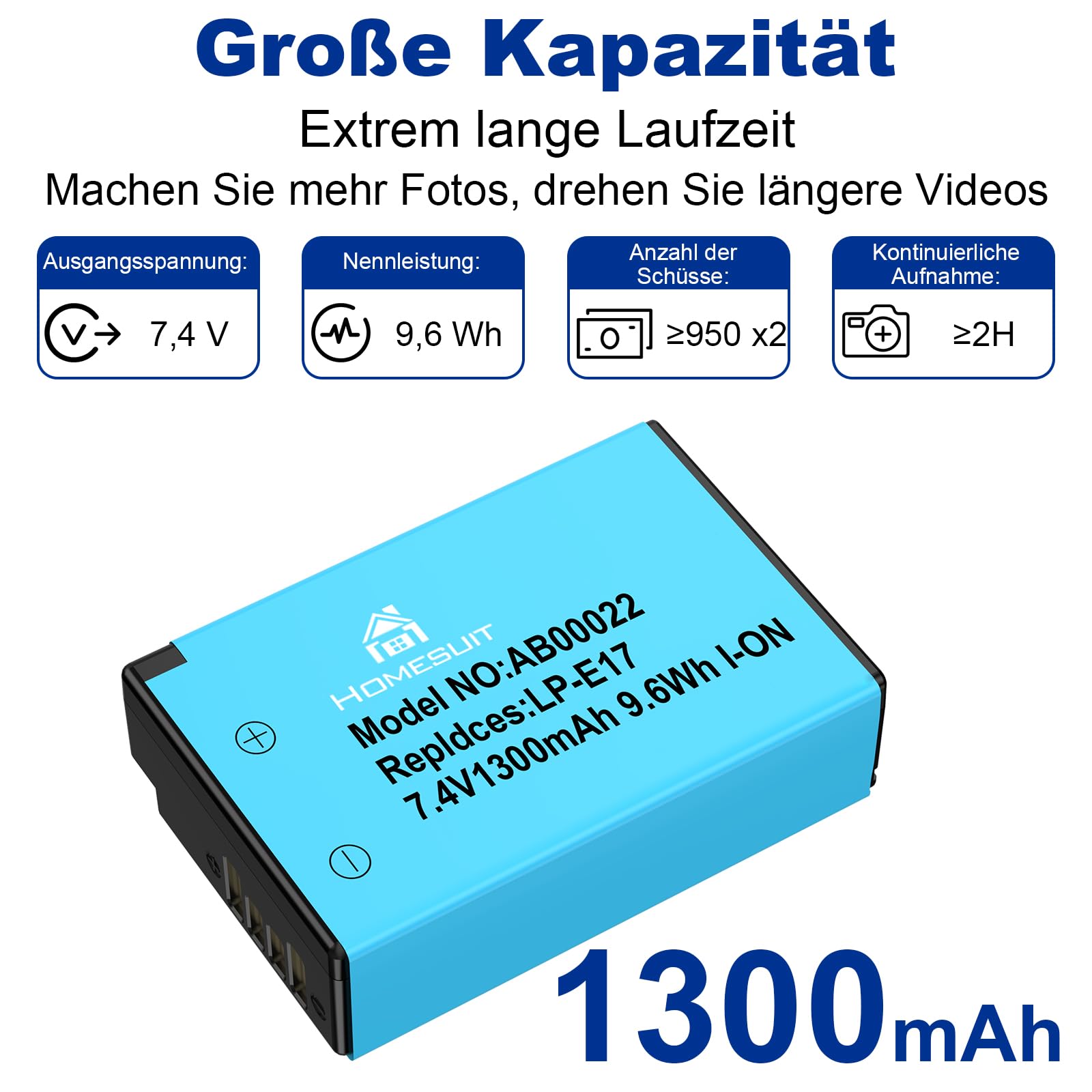 Homesuit 2er-Pack LP-E17 Akku 1300mAh & Typ-C LED Dual Ladegerät Kit für Canon EOS RP, R8, R10, R50, R100, M3, M5, M6, 200D, 77D, 750D, 760D, 800D, 8000D, Rebel SL3, SL2, T8i, T7i, T6i, T6s und mehr