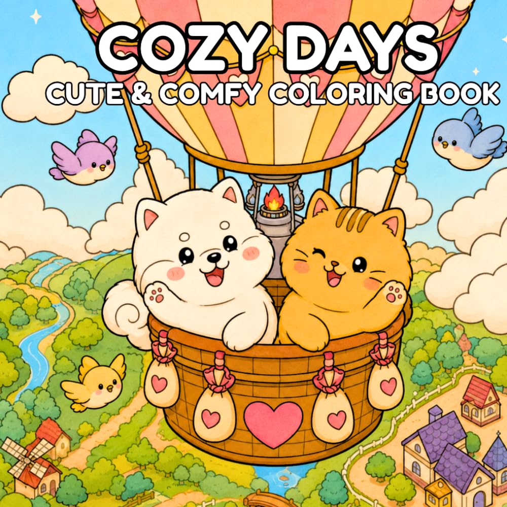 Cozy Days: Coloring Book for Adults and Kids: Bold & Adorable Animal Scenes to Color