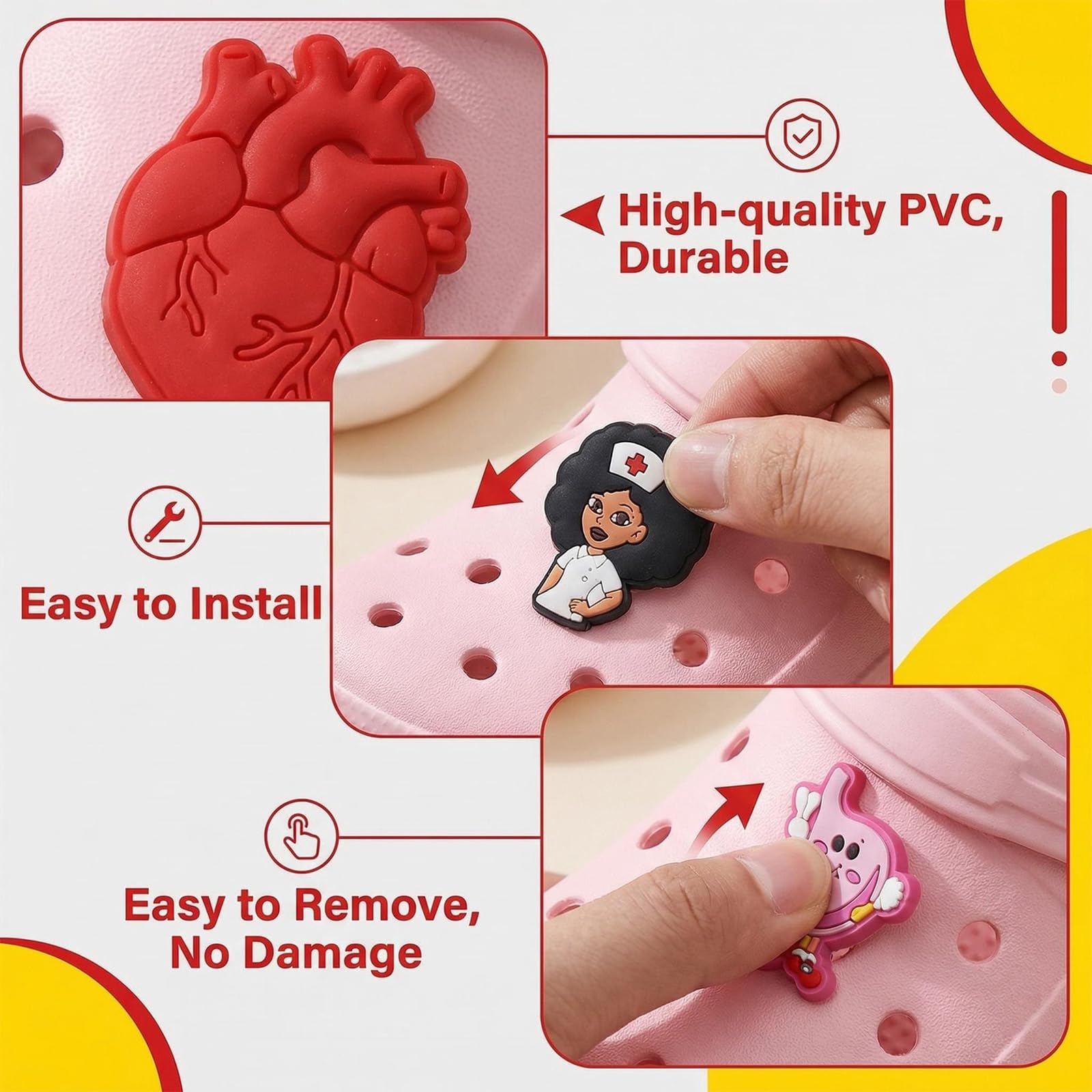 Paquete de 40 pines para Crocs - Broches decorativos y resistentes para enfermeras, médicos, cuidadores, estudiantes de medicina y personal médico, adecuados para sandalias de trabajo médico y