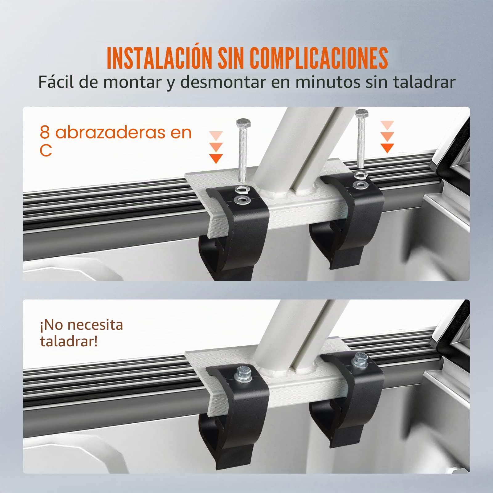 VEVOR Portaequipajes para Coche de Aluminio Barras Universales Carga de 363 kg Portaequipajes para Camiones 1,8 x 0,82 x 0,4 m con 8 Abrazaderas en C sin Perforación para Kayak, Tabla de Surf, Madera