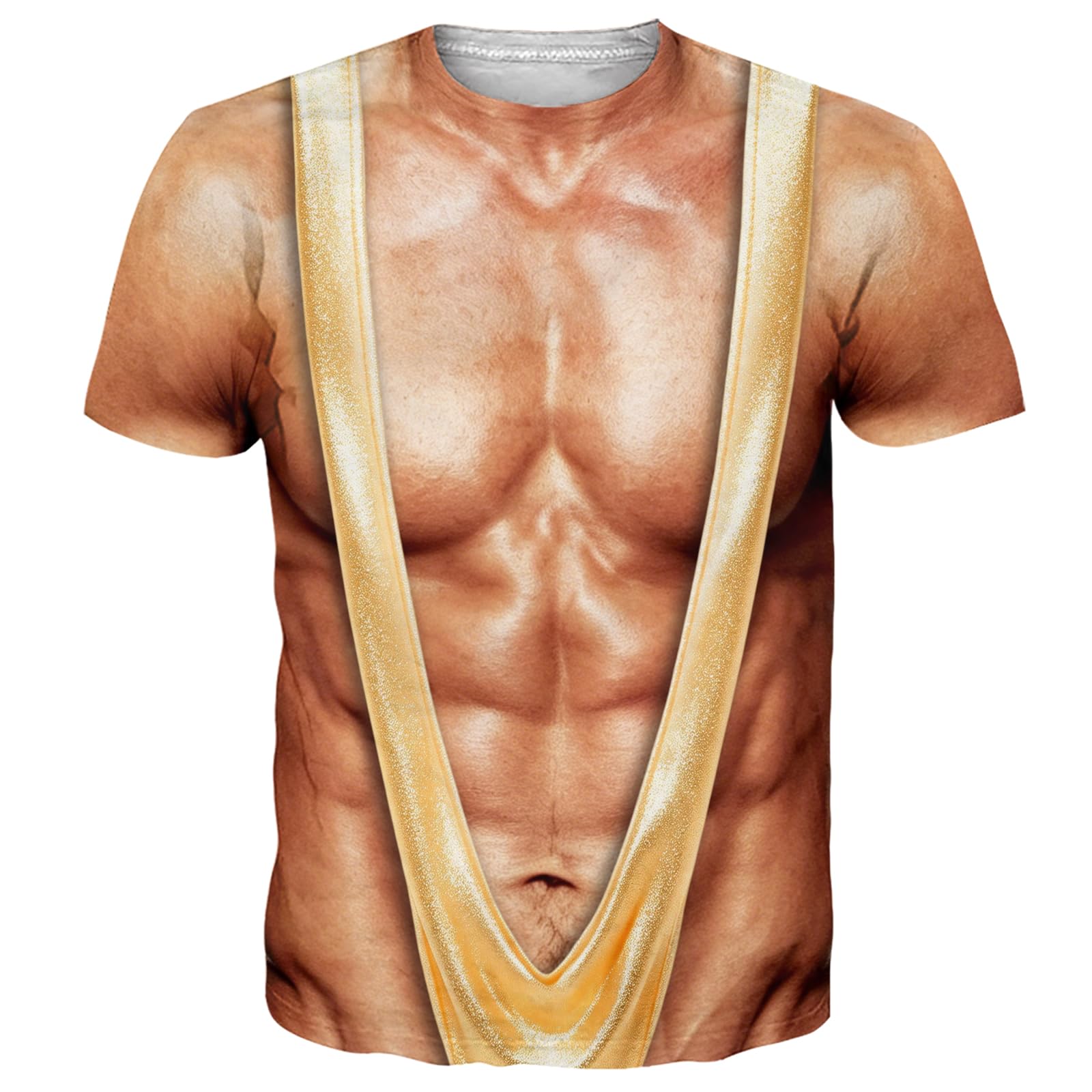 Goodstoworld Unisex 3D Fake Abs T Shirts Shredded Chest Printed Short Sleeve Costume Novelty Tees Shirt